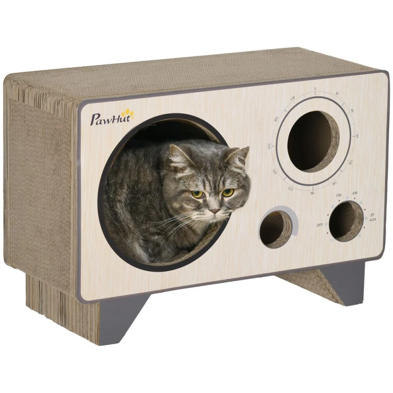 Image of PawHut Pawhut - Radio Shape Cat Scratching Board with Catnip, Natural Wood Finish 5056725558123