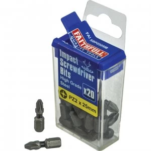 Image of Faithfull Pozidriv Impact Screwdriver Bits PZ2 25mm Pack of 20