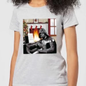 Image of Star Wars Darth Vader Piano Player Womens Christmas T-Shirt - Grey - M