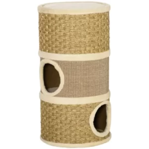 Image of Cat Scratching Barrel Kitten Tree Tower for Indoor Cats Pet Furniture Climbing Frame Covered with Sisal and Seaweed Rope Cozy Platform Soft Plush