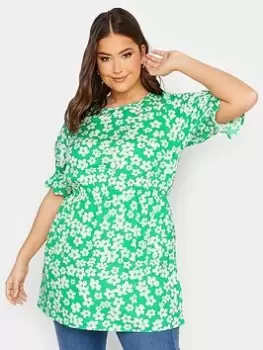 Image of Yours Yours Short Sleeve Top Green Large Floral, Green, Size 22-24, Women