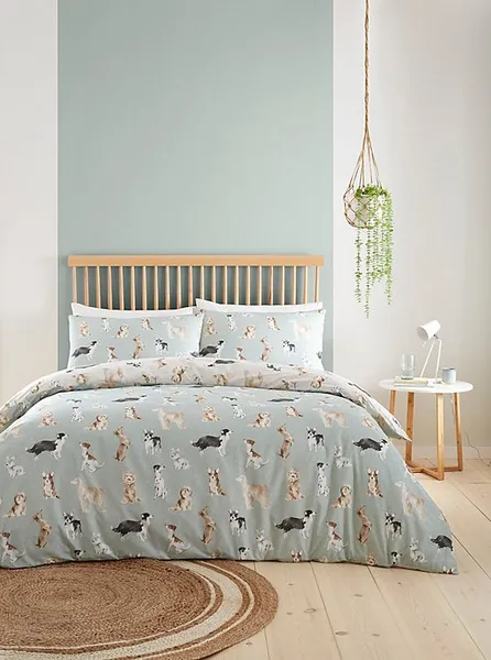Image of Fusion Dogs Hand Painted Print Duvet Cover Set - Duck Egg Duvet Cover Sets Single Blue 39008118010