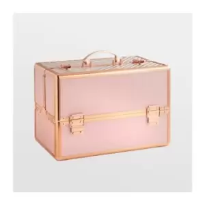 Image of BTFY Make Up Organiser - Large Pink Professional Travel Cosmetic Vanity Case - Lockable Makeup & Jewellery Storage, Nail Box - Aluminium Frame & Rose