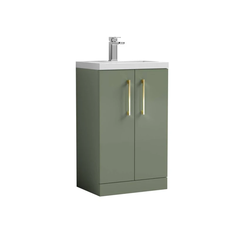 Image of Balterley Bathroom Vanity Basin Unit, Brushed Brass Handles, 500mm, Satin Green Green Unisex