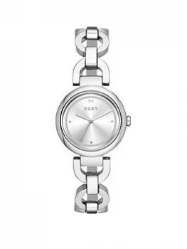 Image of DKNY Silver Sunray Dial Stainless Steel Chain Link Bracelet Ladies Watch, One Colour, Women
