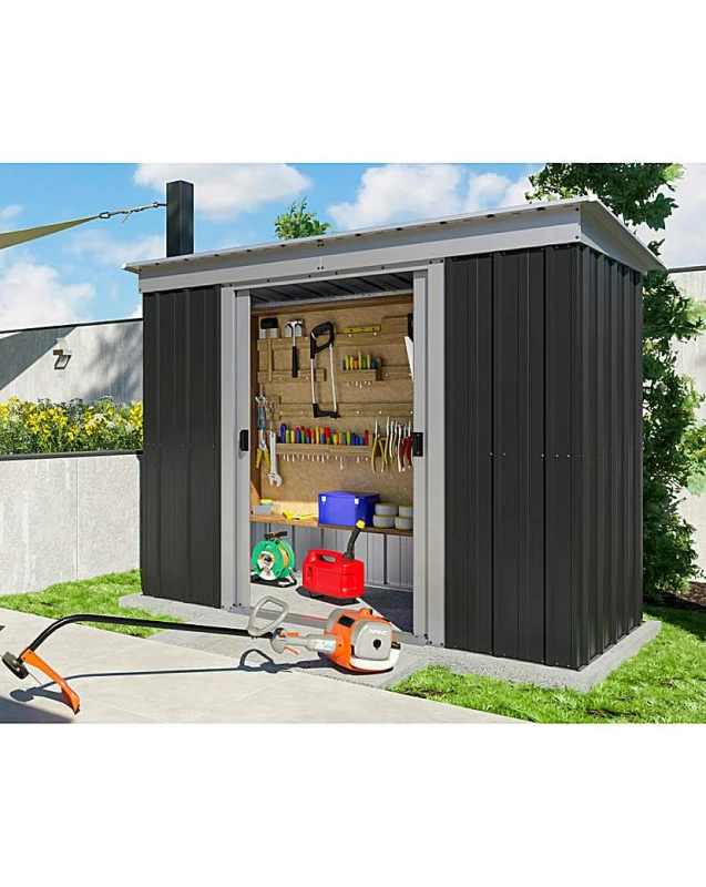 Image of 8' x 4' Yardmaster Castleton Anthracite Pent Metal Shed (2.38m x 1.19m)