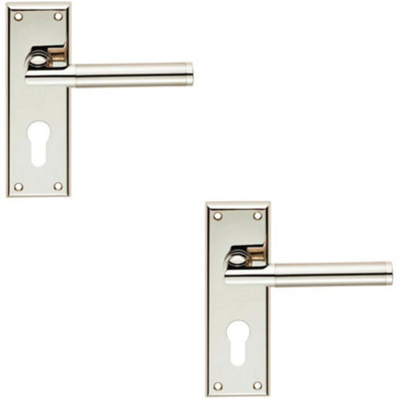 Image of Loops 2x Round Bar Section Lever on Euro Lock Backplate 150 x 50mm Dual Nickel Metallics