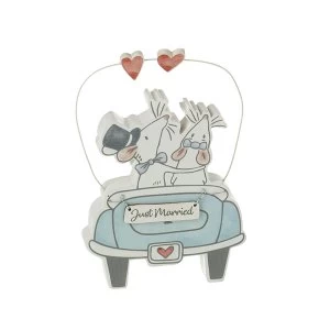 Image of Just Married Mice In Car Wood Shelf Decoration Wedding Keepsake Gift By Heaven Sends