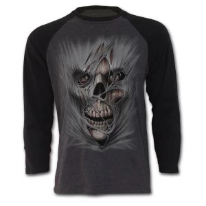 Image of Stitched Up Mens Medium Raglan Contrast Long Sleeved T-Shirts - Black/ Charcoal