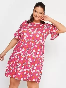 Image of Yours Smock Floral Tunic Dress - Pink, Size 34-36, Women
