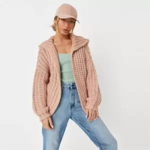 Image of Missguided Recycled Knit Hooded Cardigan - Pink