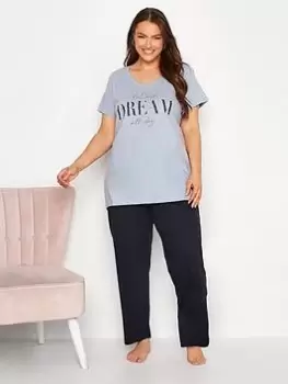 Image of Yours Dreamer Short Sleeve Wide Leg Pj Set - Blue Size 18-20, Women
