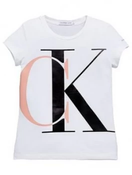Image of Calvin Klein Jeans Girls Exploded Monogram T-Shirt - White