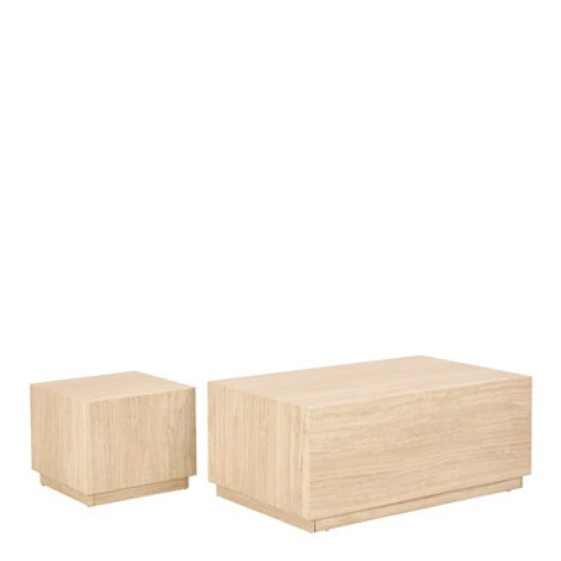 Image of Furniture To Go Dice Square And Rectangular Coffee Table Set Of 2 In Travertine Rough Paper Effect