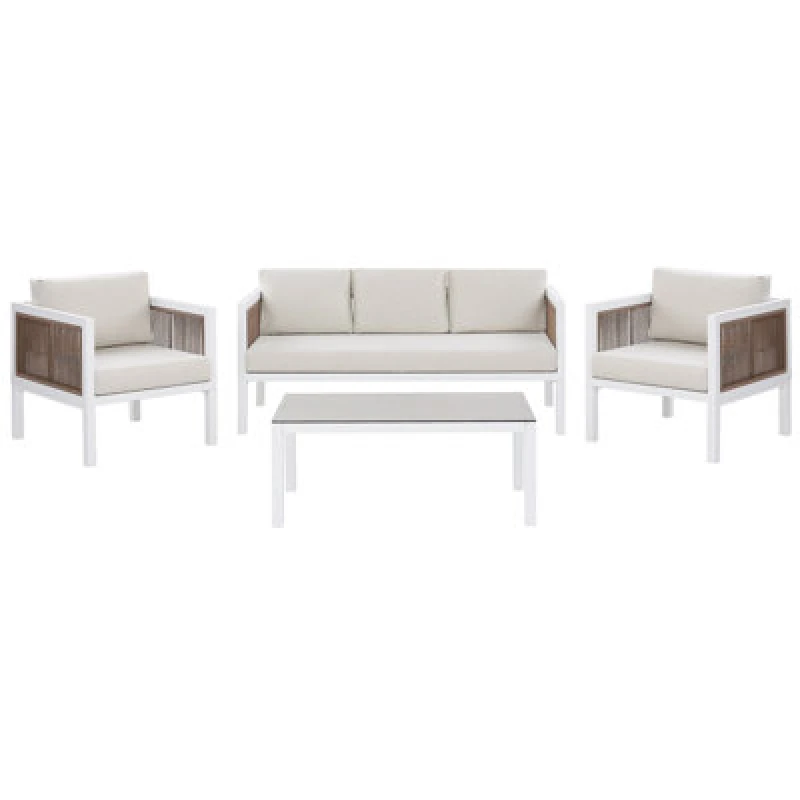 Image of Beliani Garden Lounge Set With Table 5 Seater Borello Metal White