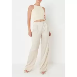 Image of Missguided High Waisted Wide Leg Satin Trousers - Cream