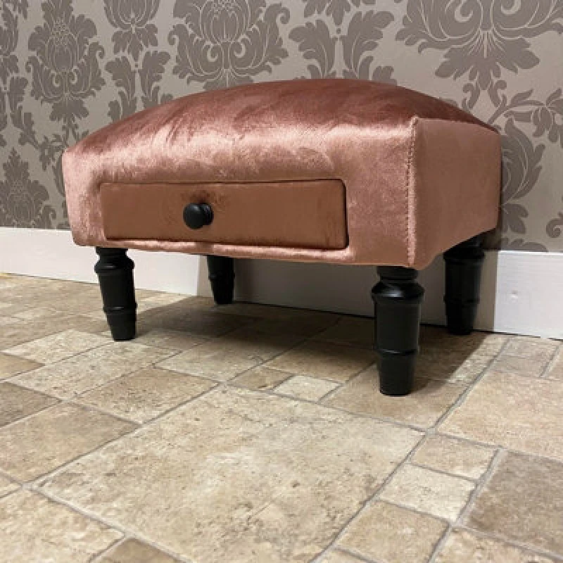 Image of Minster Footstool With Drawer - Velvet - L25 X W45 X H28cm - Pink