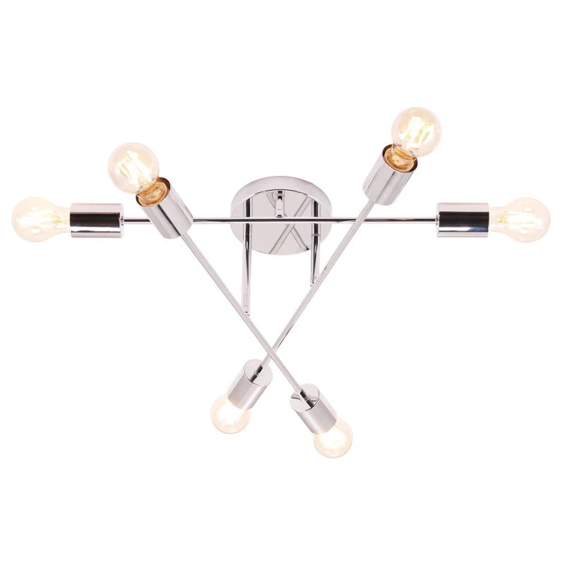 Image of Happy Homewares Industrial Designer Styled Ceiling Light with Straight Metal Arms in Silver Silver Unisex
