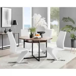 Image of Furniture Box Adley Brown Wood Storage Dining Table and 4 White Willow Chairs