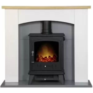 Image of Huxley in Pure White & Grey with Aviemore Electric Stove in Black, 39" - Adam