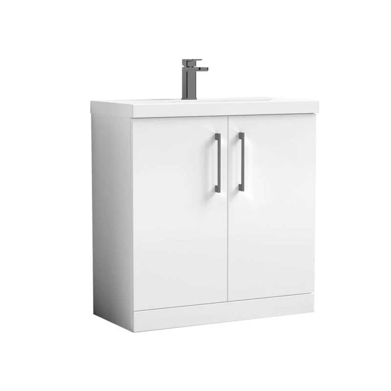 Image of Balterley Bathroom Floor 2-Door Vanity Unit & Mid-Edge Basin, White, 800mm in White White Unisex