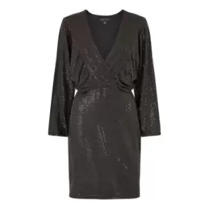Image of Mela London Black Sparkle Long Sleeve Fitted Dress - Black