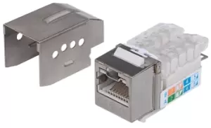 Image of Keystone Jack - Cat6 - FTP - Tooless - Locking Function - Metallic - Flat - Stainless steel - RJ-45 - Female - Gold - 22/26