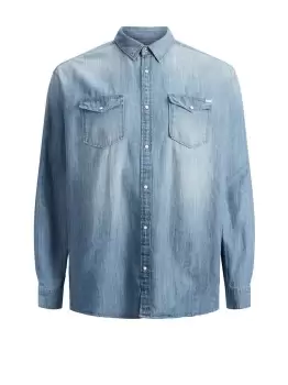 Image of JACK & JONES Western Style Plus Size Shirt Men Blue