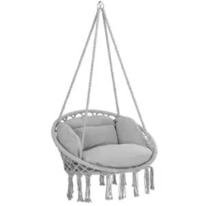 Image of Hanging Chair With 2 Pillow 150kg Load Capacity 60cm Weatherproof 360° Swing Indoor Outdoor Hanging Seat Boho Style Light Grey - Detex