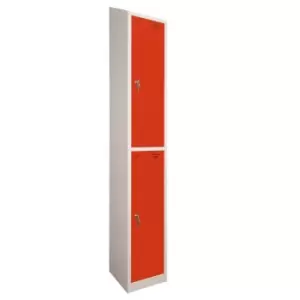 Image of 2 Door Locker, 450X450, Grey Carcass/Red Doors, Sloping Top, Camlock