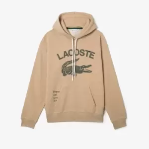 Image of Lacoste Mens Loose Fit Crocodile Hooded Sweatshirt Size 4 - M Beige