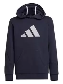 Image of adidas Older Kids Unisex 3bar Overhead Hood, Navy/Grey, Size 7-8 Years, Women