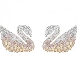 Image of Ladies Swarovski Rhodium Plated Iconic Swan Earrings