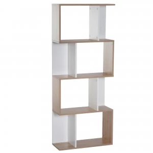 Image of HOMCOM 4-tier S Shape Bookcase, Particle Board-White/Oak