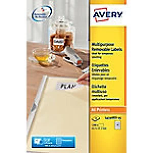 Image of AVERY Multipurpose Removable Labels L4736REV-25 White Self Adhesive A4 45.7 x 21.2mm 25 Sheets of 48 Labels
