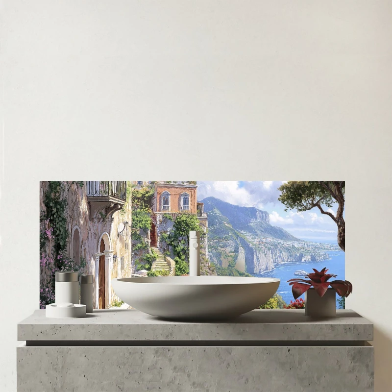 Image of Warren Reed - Designer A Beautiful Walk In Sorrento Glass Bathroom Splashback Multicolor Unisex