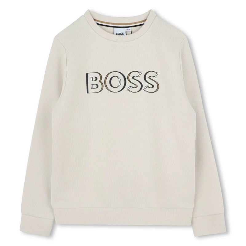 Image of Boss Kids Bold Logo Relaxed Fit Crew Sweatshirt Vanille 21C male 6 Yrs