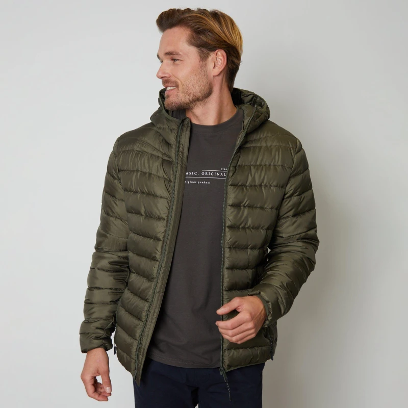 Image of Threadbare 'State' Matte Finish Padded Hooded Jacket Khaki