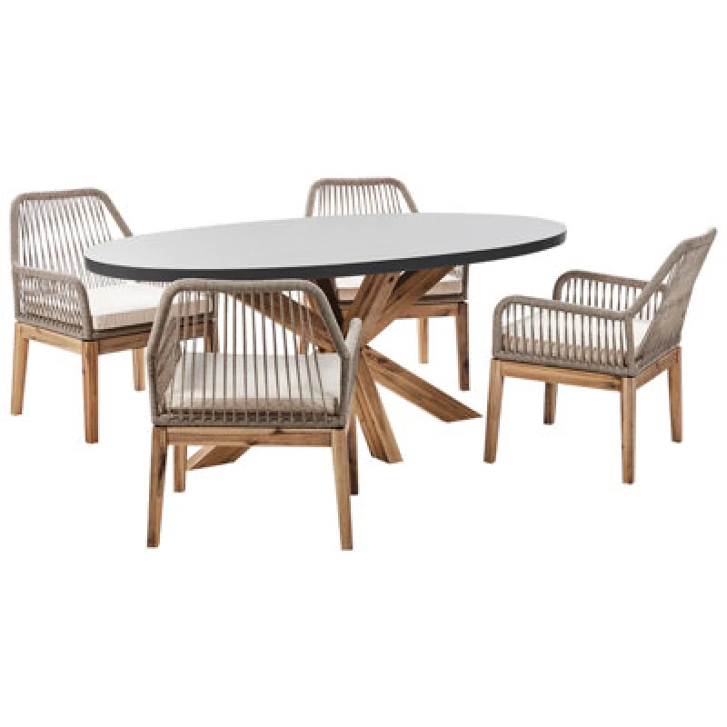 Image of Beliani Garden Dining Set 4 Seater Oristano With Cushions Concrete Beige