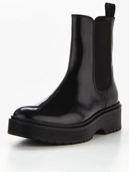 Image of Levis Lenna Hi Gusset Flat Leather Boot - Black, Size 3, Women