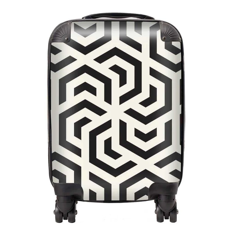 Image of Warren Reed - Designer Hexagonal Geometric Pattern Suitcase in Black Size: Large Black Unisex Large