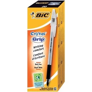 Image of Bic Cristal Grip Clear Barrel Ballpoint Pen 1.0mm Tip 0.4mm Line Black Pack of 20
