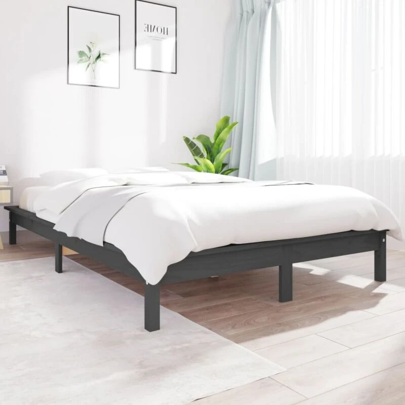 Image of Vidaxl Bed Frame Grey 160X200 Cm Solid Wood Pine, Grey 820553
