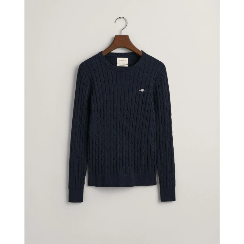 Image of Gant Stretch Cotton Cable Knit Crew Neck Sweater - Blue Blue 8