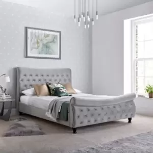 Image of Oxford Grey Velvet Chesterfield Sleigh Bed Double