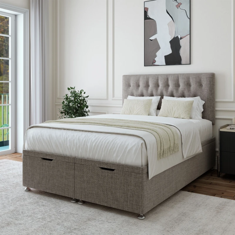 Image of Bedmaster Bedmaster Linen Ottoman Divan Base And Button Headboard in Grey Size: Super King Grey Super King Unisex 7867869892480