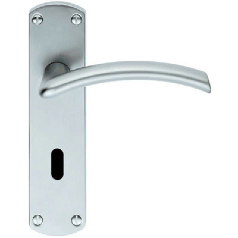 Image of Loops PAIR Arched Lever on Lock Backplate Door Handle 170 x 42mm Satin Chrome Multi