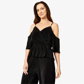 Image of Biba Plisse Cold Shoulder Top - Black