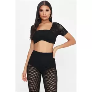 Image of I Saw It First Short Sleeve Crochet Crop Top - Black