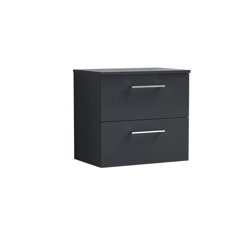 Image of Balterley Level 600mm Wall Hung 2 Drawer Vanity Unit with Worktop - Dark Grey Grey Unisex